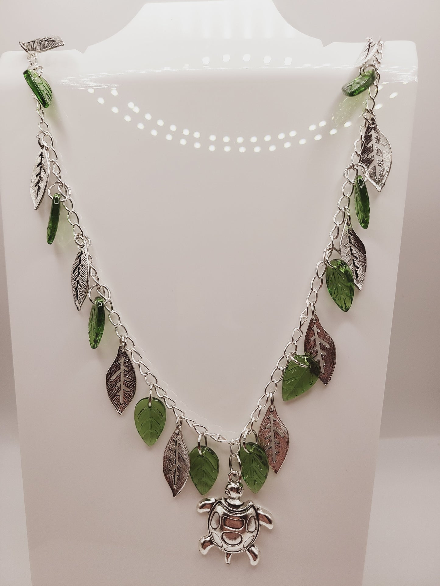 Turtle with Silver and Green Leaves