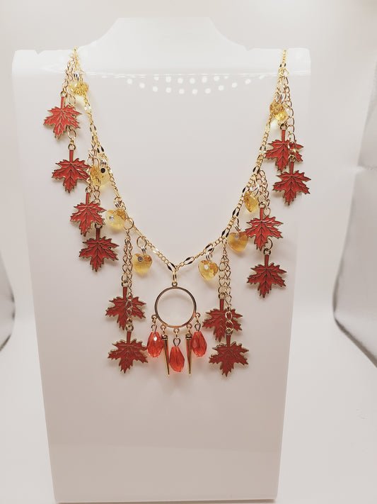 Maple Leaves and Feathers Yellow Glass Beads