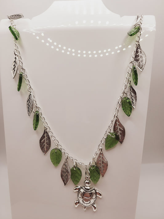 Turtle with Silver and Green Leaves