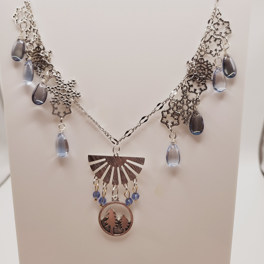 Snowy Forest  with Blue Glass Gems